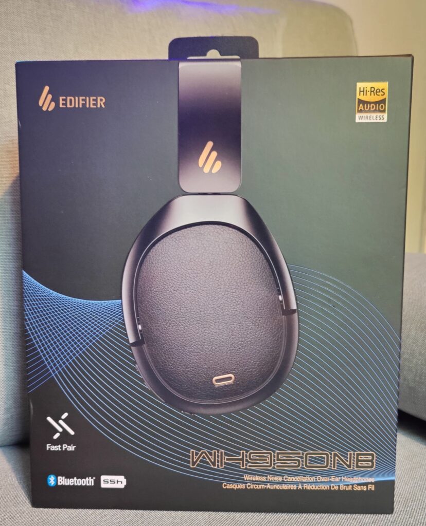 A box shows an image of headphones with golden text 'WH950NB'