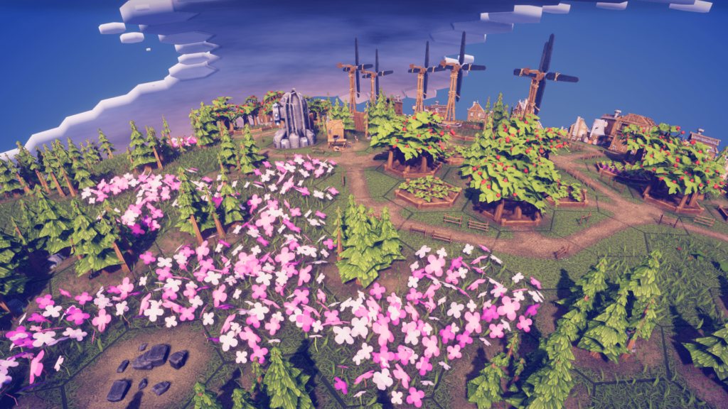 A fielf of flowers and veg creating the perfect serene walk