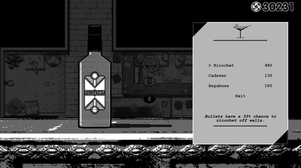 Ricochet drink mentioning that bullets can bounce off walls