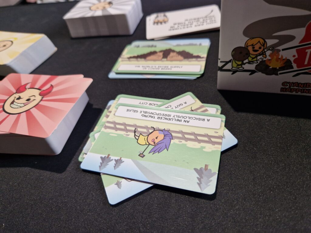 Game cards on a table.