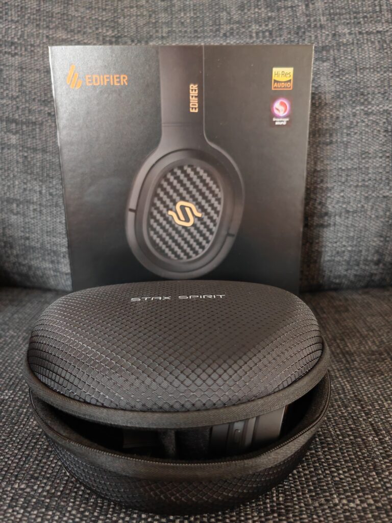 A picture of the Edifier STAX SPIRIT S3 box and case.