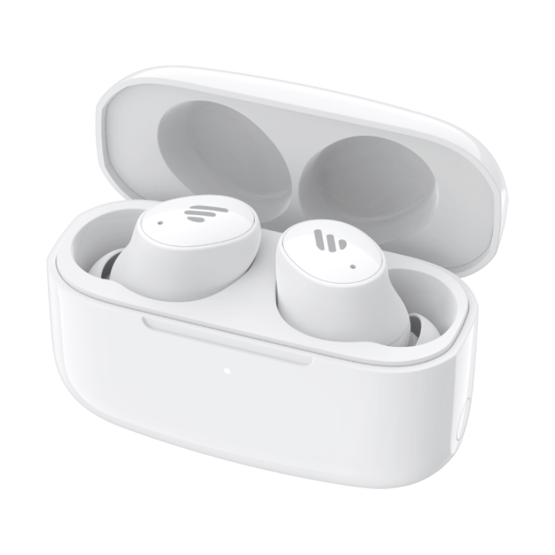 White TWS1 Pro 2 earphones from Edifier in their charging case. 