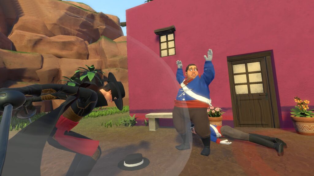 Zorro dispatching an enemy in a comical fashion