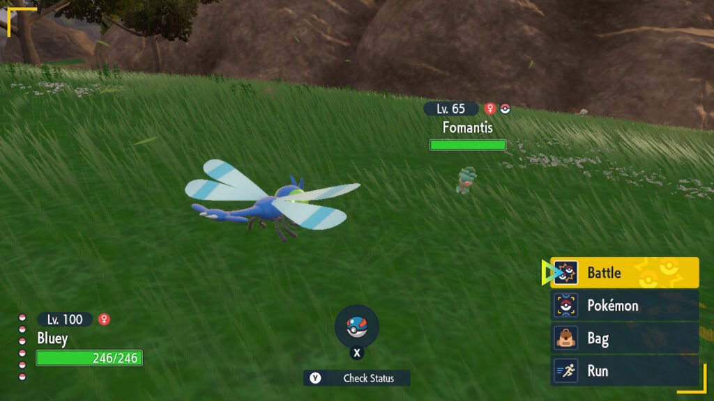 Battle screen between two Pokemon from Pokemon Teal Mask DLC