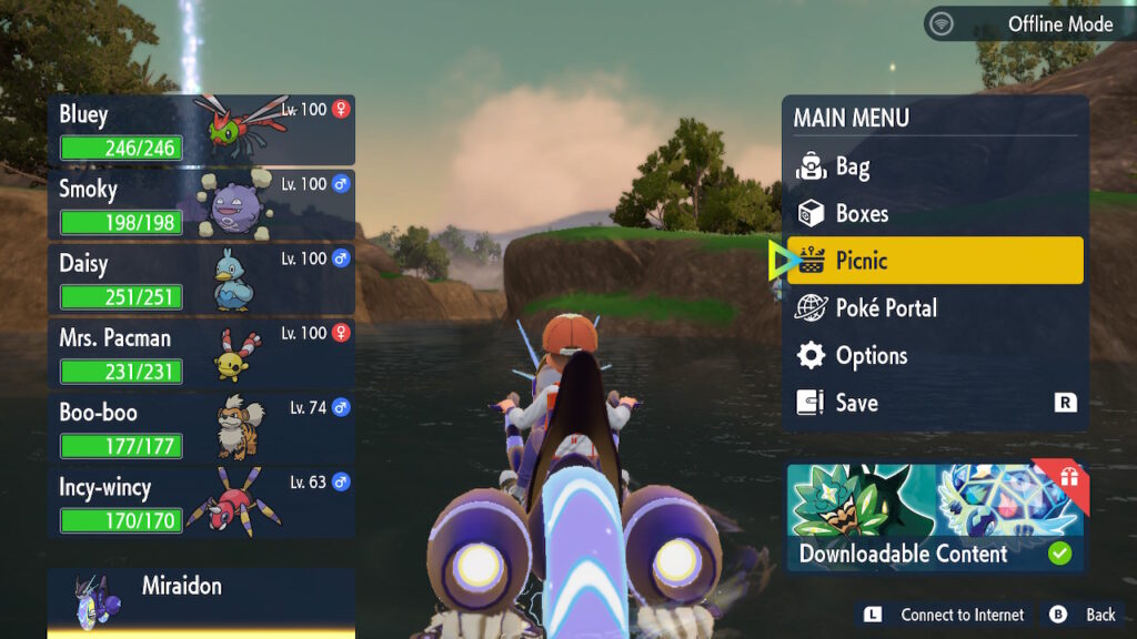 Overivew of pokemon team via the main in-game menu.
