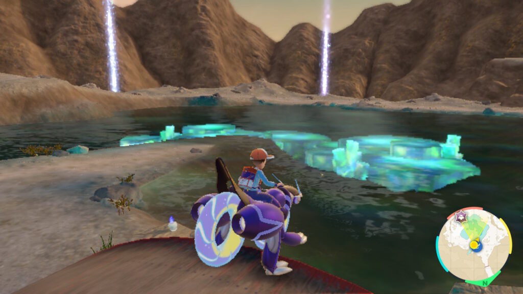 Mountain top pool glowing blue in Pokemon Teal Mask DLC