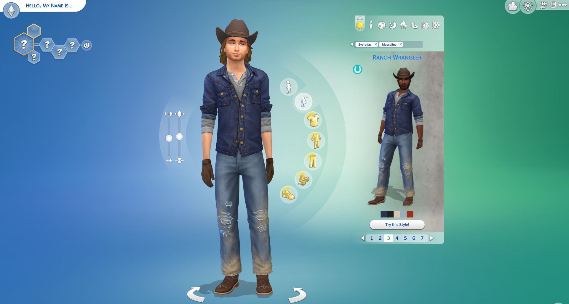 A male sim in the Sim creation menu
