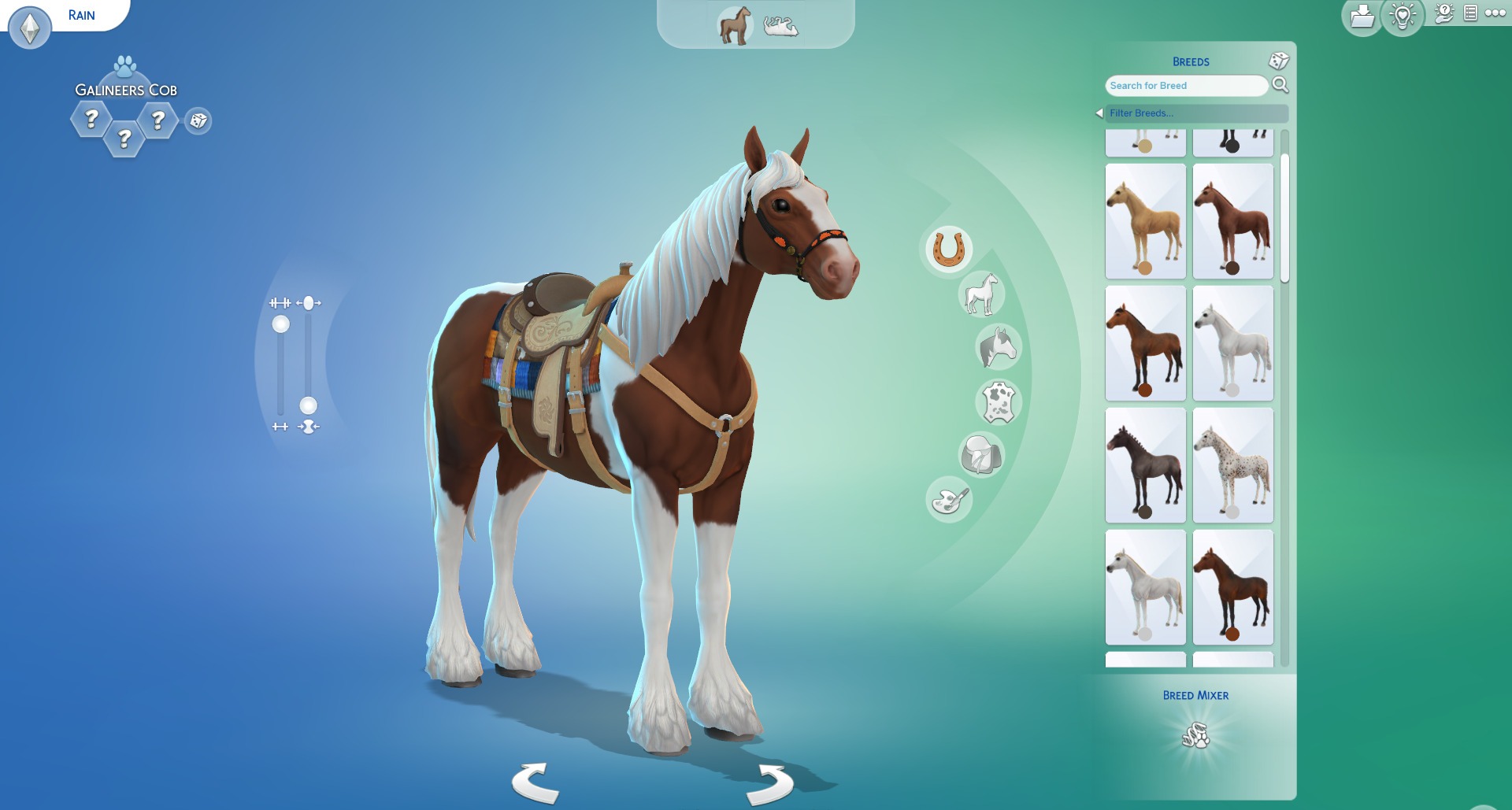 A horse in the Sim creation menu