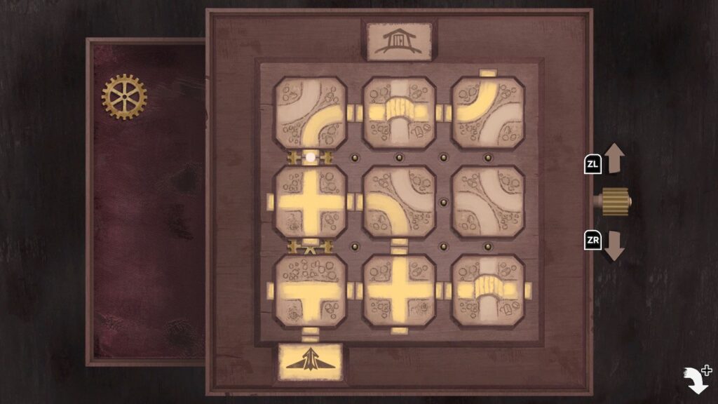 A mini game where you must light up the correct path to solve it