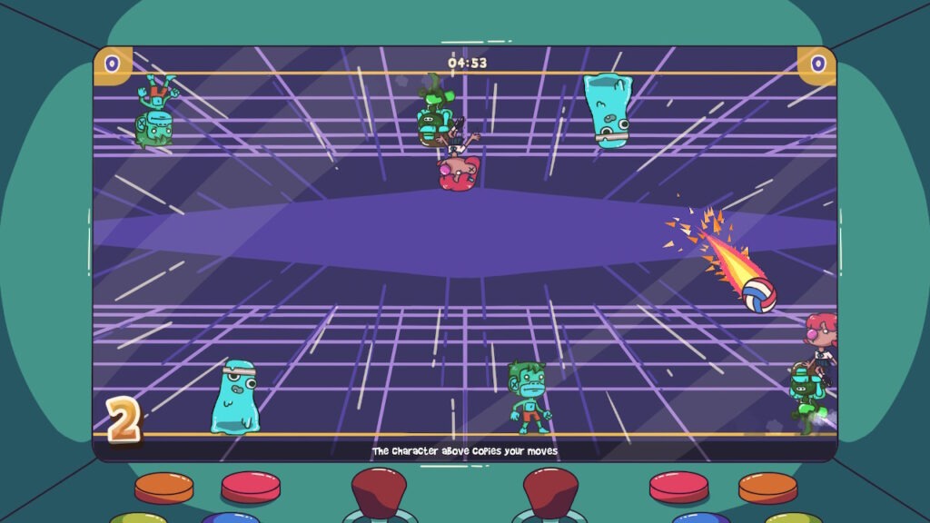 Many characters in an arcade cabinet playing volleyball.