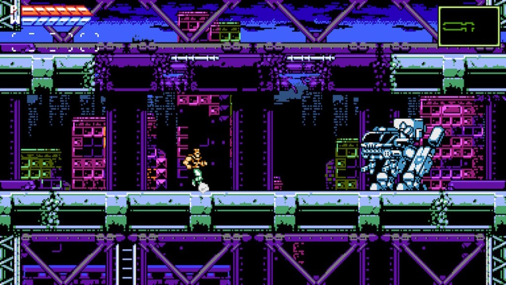 Main character standing next to a blue robot.