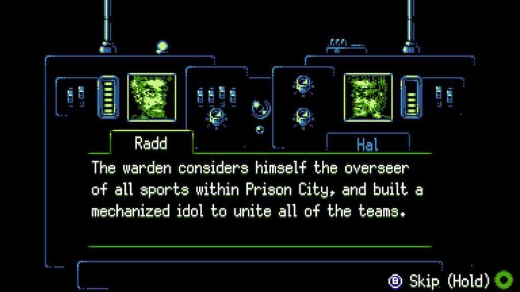 Talking to Radd with dialogue and two headshots of characters.
