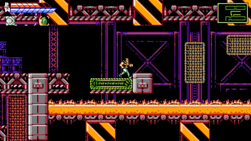 Main character walking on a conveyer belt near fences.