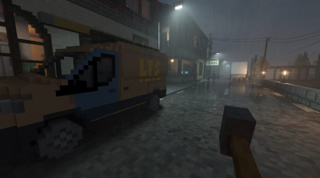 person holding a hammer in a rainy street