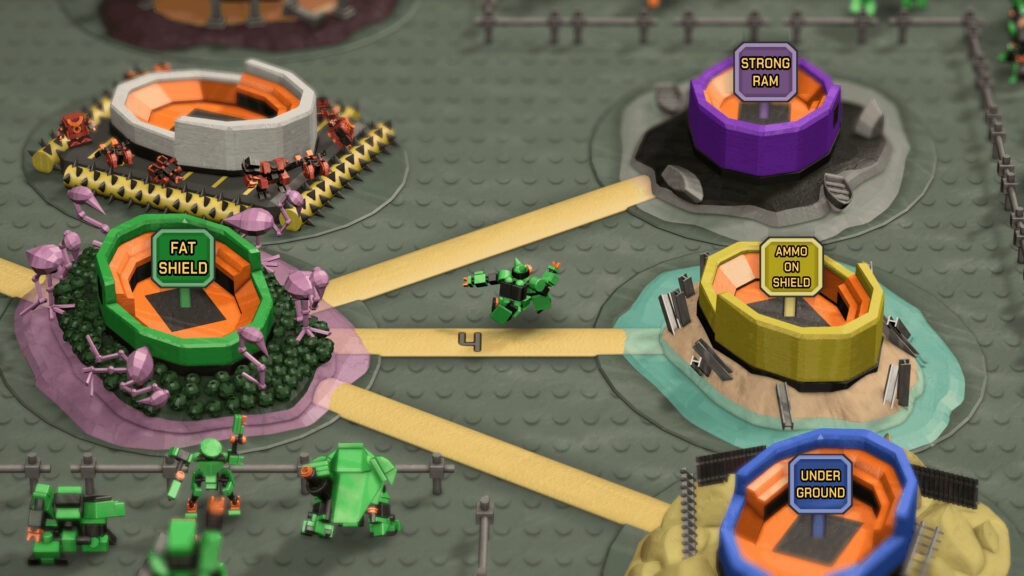Green robot moving through the arena