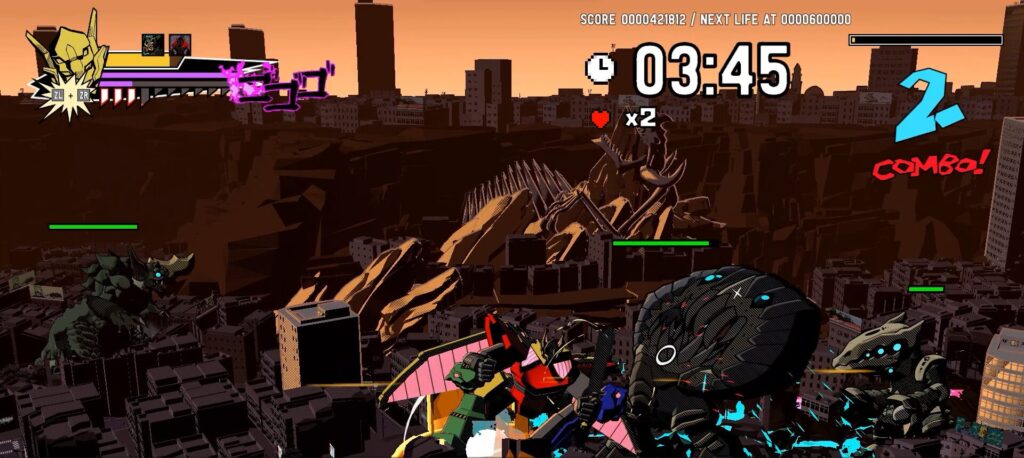 Robot fighting monsters in a big city