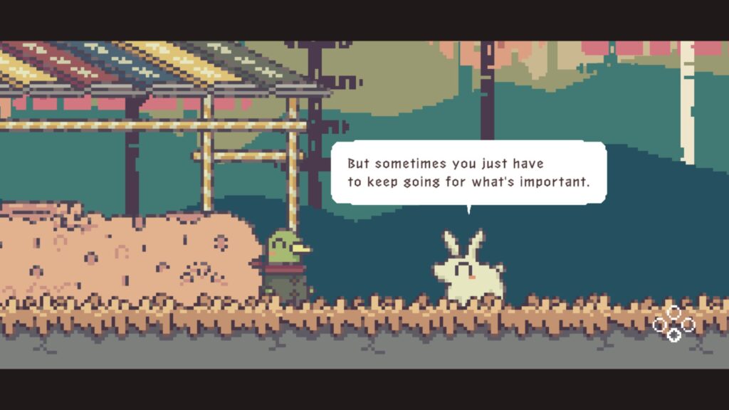 A duck talks to a rabbit, who says "But sometimes you have to keep going for what's important."