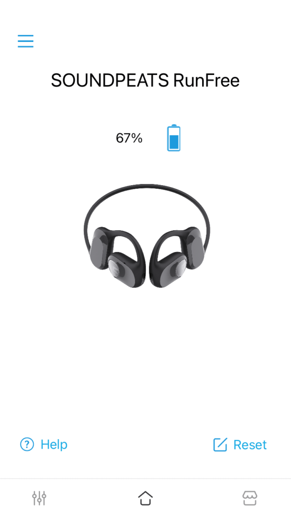 a screenshot from within the Soundpeats app when the RunFree headphones are connected