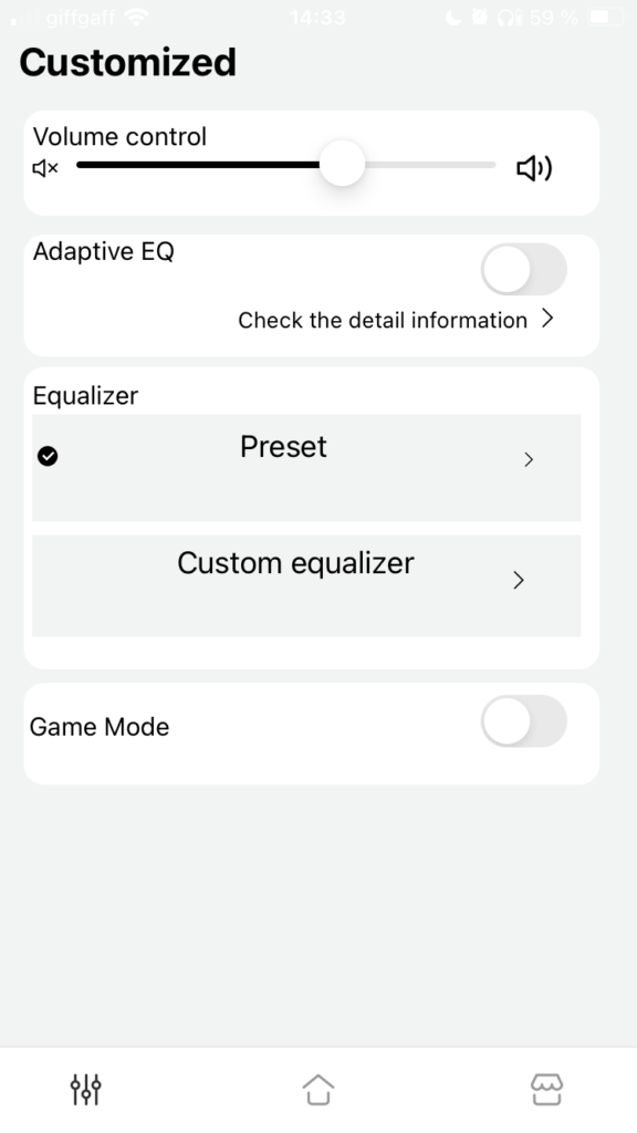a screenshot of the sound customisation screen in the Soundpeats app
