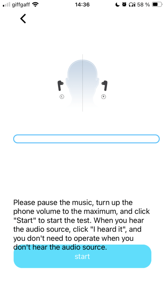 a screenshot of the adaptive EQ test start screen