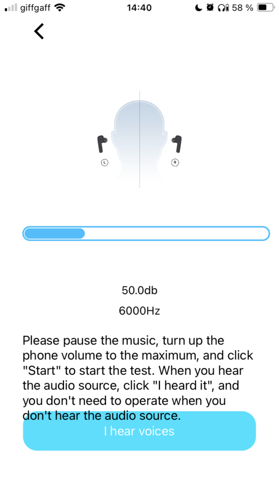 A screenshot from during the adaptive EQ test