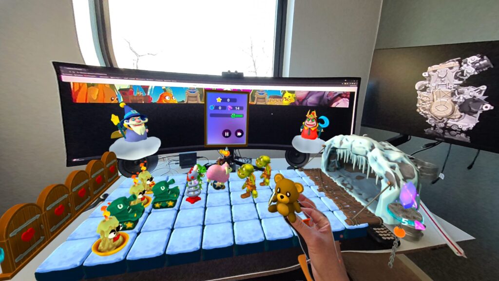 Place items with your hands in mixed reality mode.
