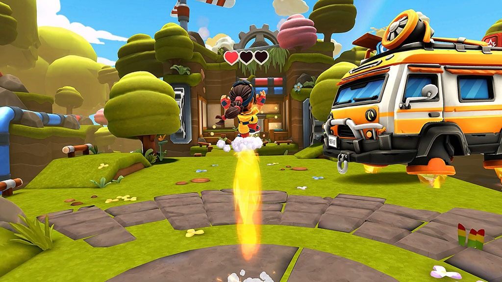 Max Mustard rocket shoe keeps her floating above enemies