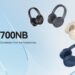 Promotional graphic for the Edifier WH700NB headphones; the four colours against a blue background with model number as text