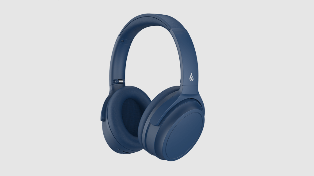 Promotional image of the Edifier WH700NB wireless headphones in navy blue. Plain grey background, with the headphones centred.