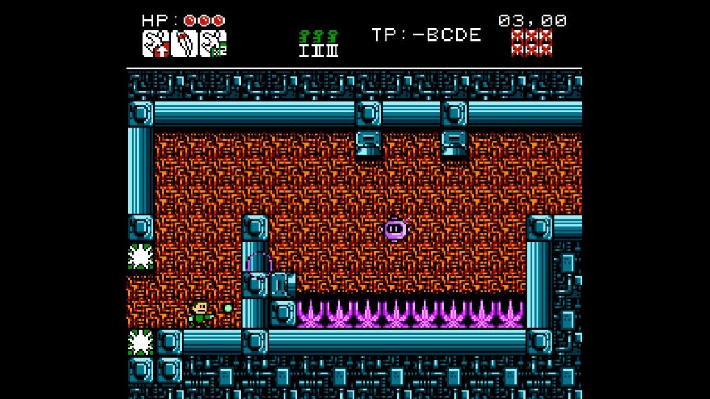 character facing spikes and a robot
