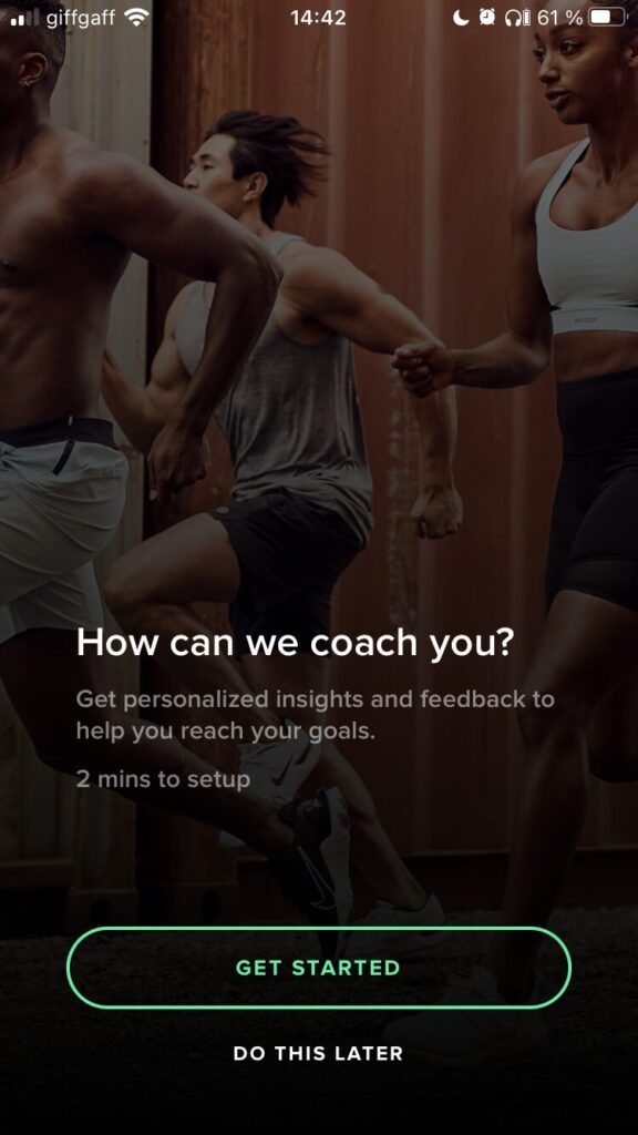 a screenshot from the Whoop setup showing the option to setup personalised coaching