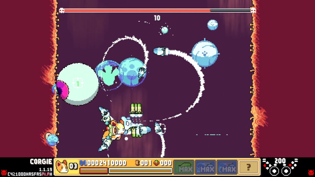 protocorgi shooting at a giant eye ball