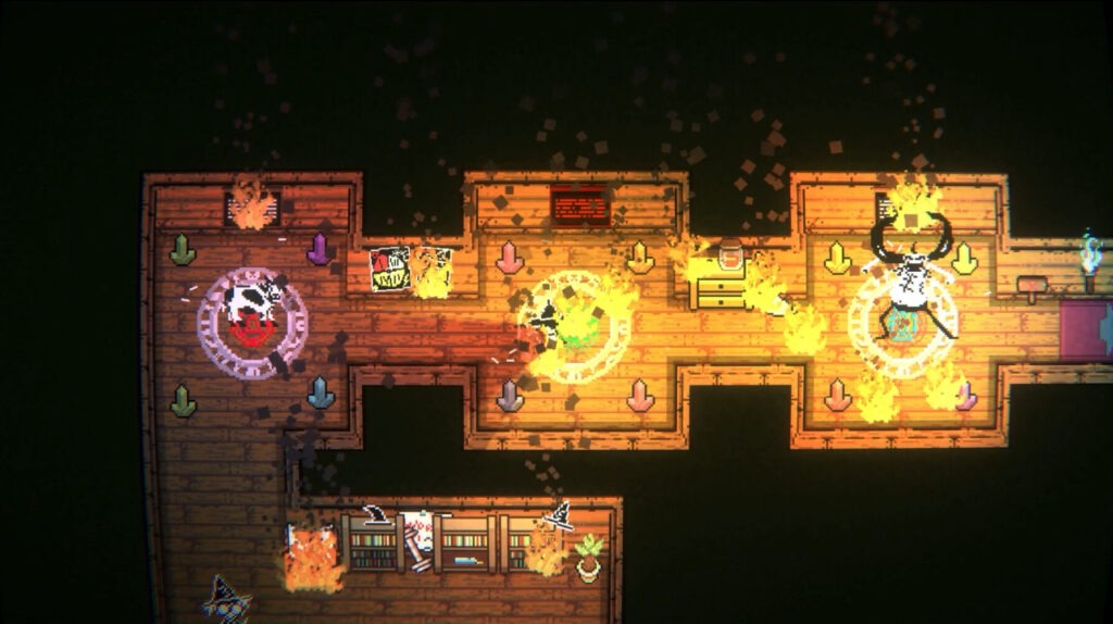 fiery classroom filled with creatures