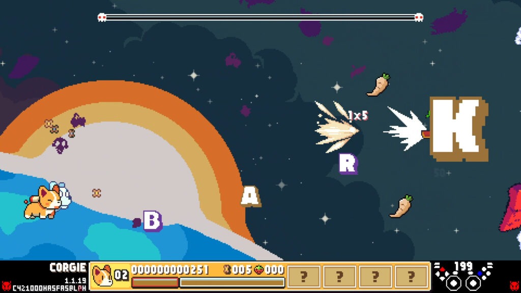 proto corgi shooting bark letters at carrots