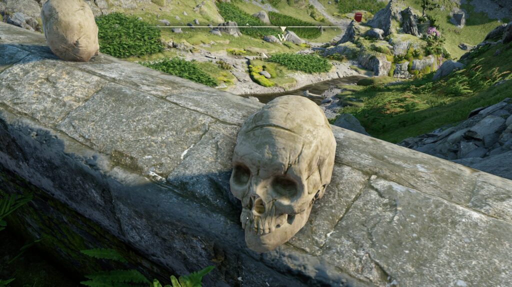 Atomfall screenshot showing a skull on a wall