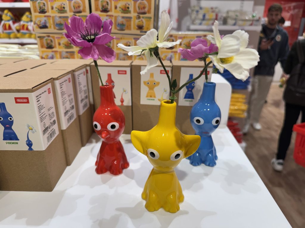 Pikmin flower vases on a shelf