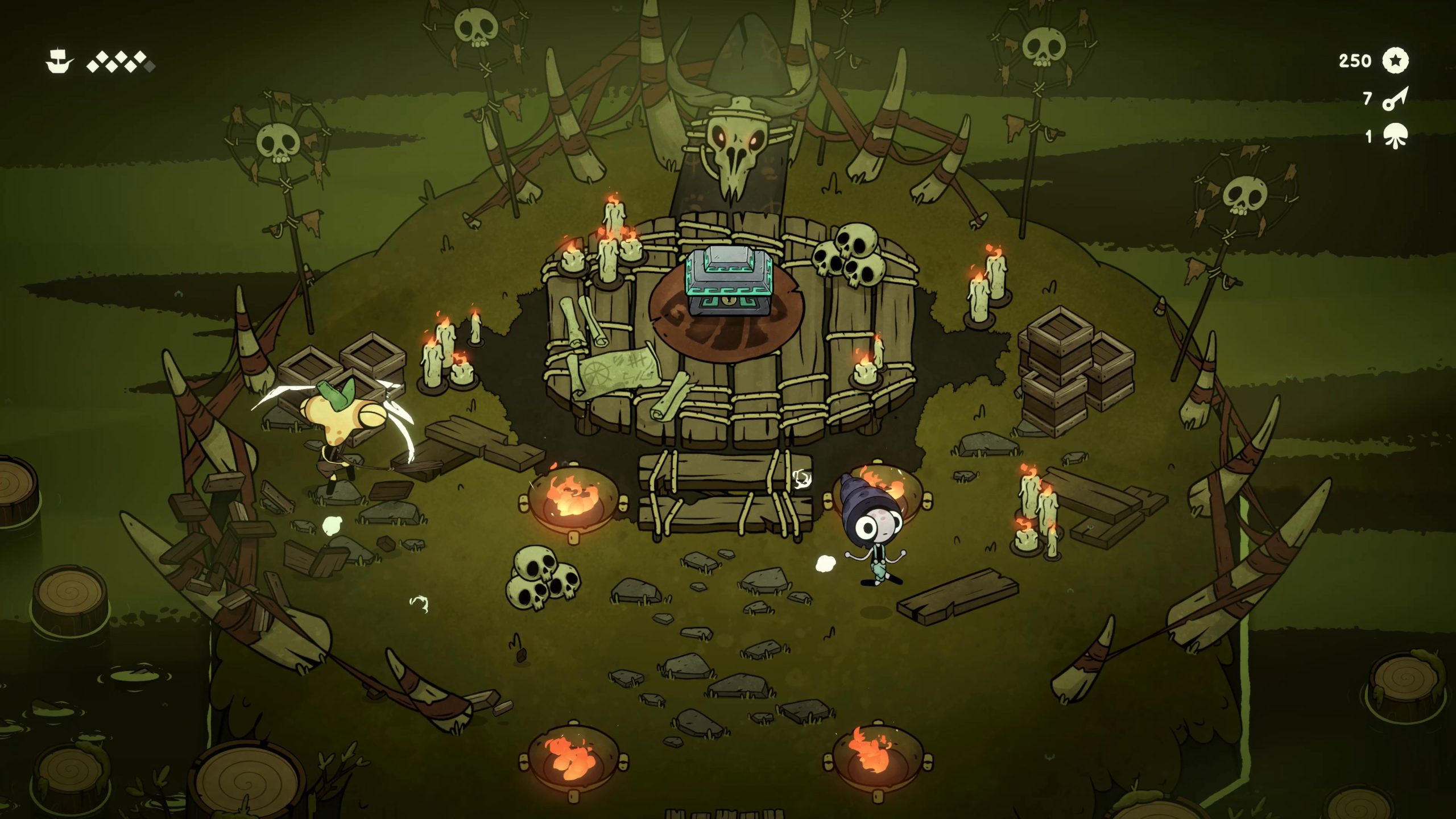 character sitting on island