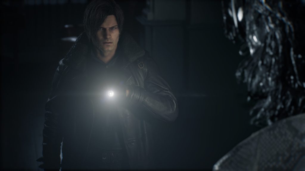 Leon Kennedy approaches Victor Gideon for questioning Grace's whereabouts.