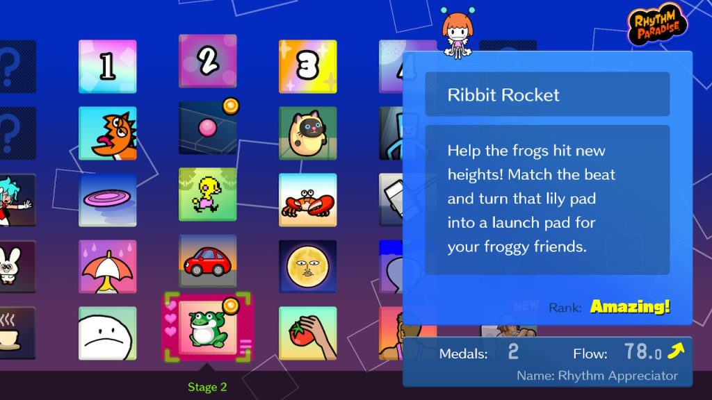 Lots of stages available in Rhythm Paradise Groove