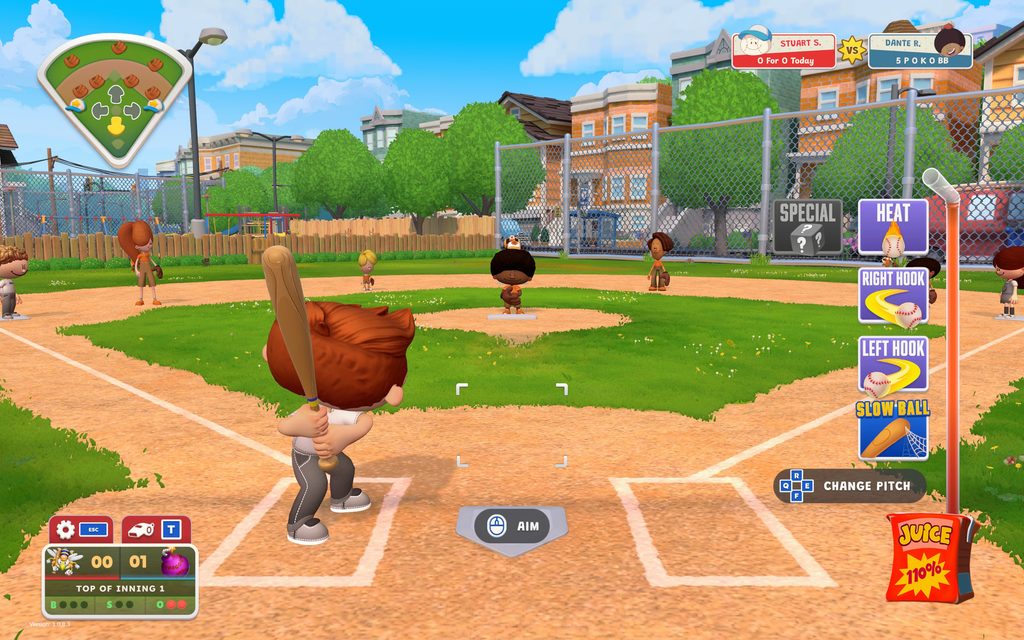 An example of the gameplay in Backyard Baseball, with the pitching meter serving as the