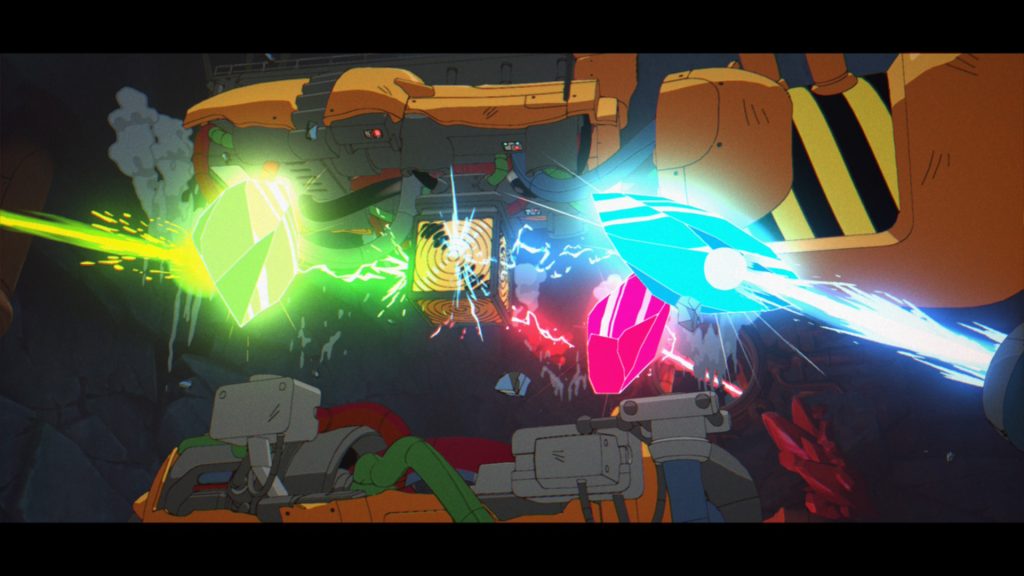 Crystals align in the mines during a cut scene.